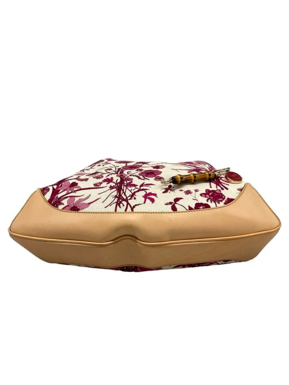 Gucci Handbag Flora Bamboo Bordeaux Ivory Beige Leather - Picture 5 of 15